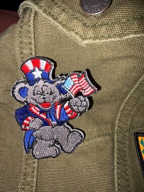 Patriotic Greatful Dead Bear Iron-On Patch - Red, White & Blue